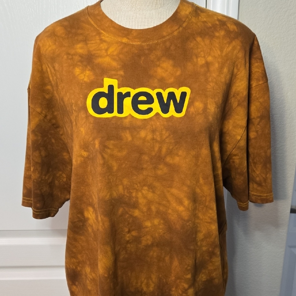 Drew House Secret SS Brown Ti Dye Tee with Yellow Logo
